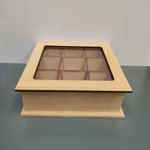 caja de té de 9 tapa con acrílico